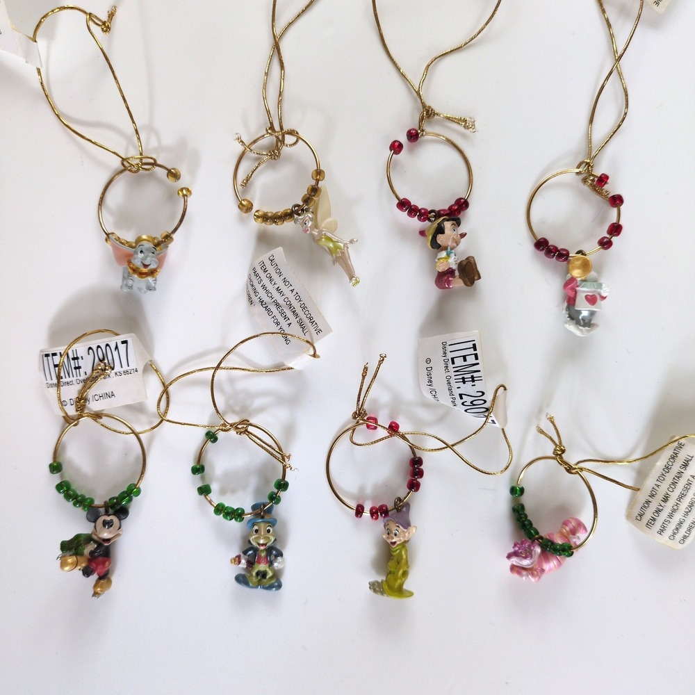 Vtg Disney Direct Wine Glass Charms Set Beaded Classic Characters Cheshire Dumbo